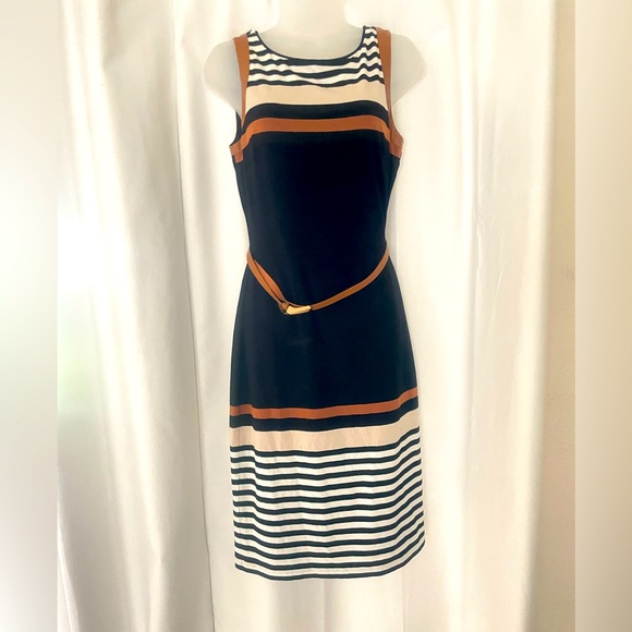 White House Black Market Dresses & Skirts - White House Black Market Black & Brown Striped lined Dress NWT sz 6(please read)